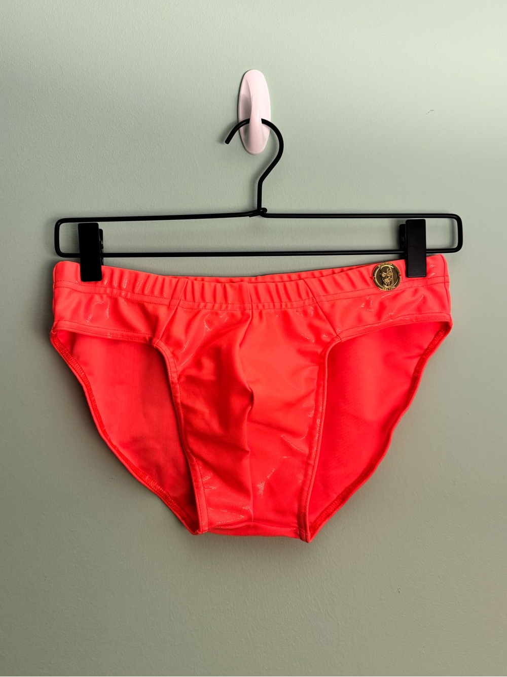 Men’s Slick It Up Neon Tangerine Satin Finish Swimsuit - Size Medium (31-33)